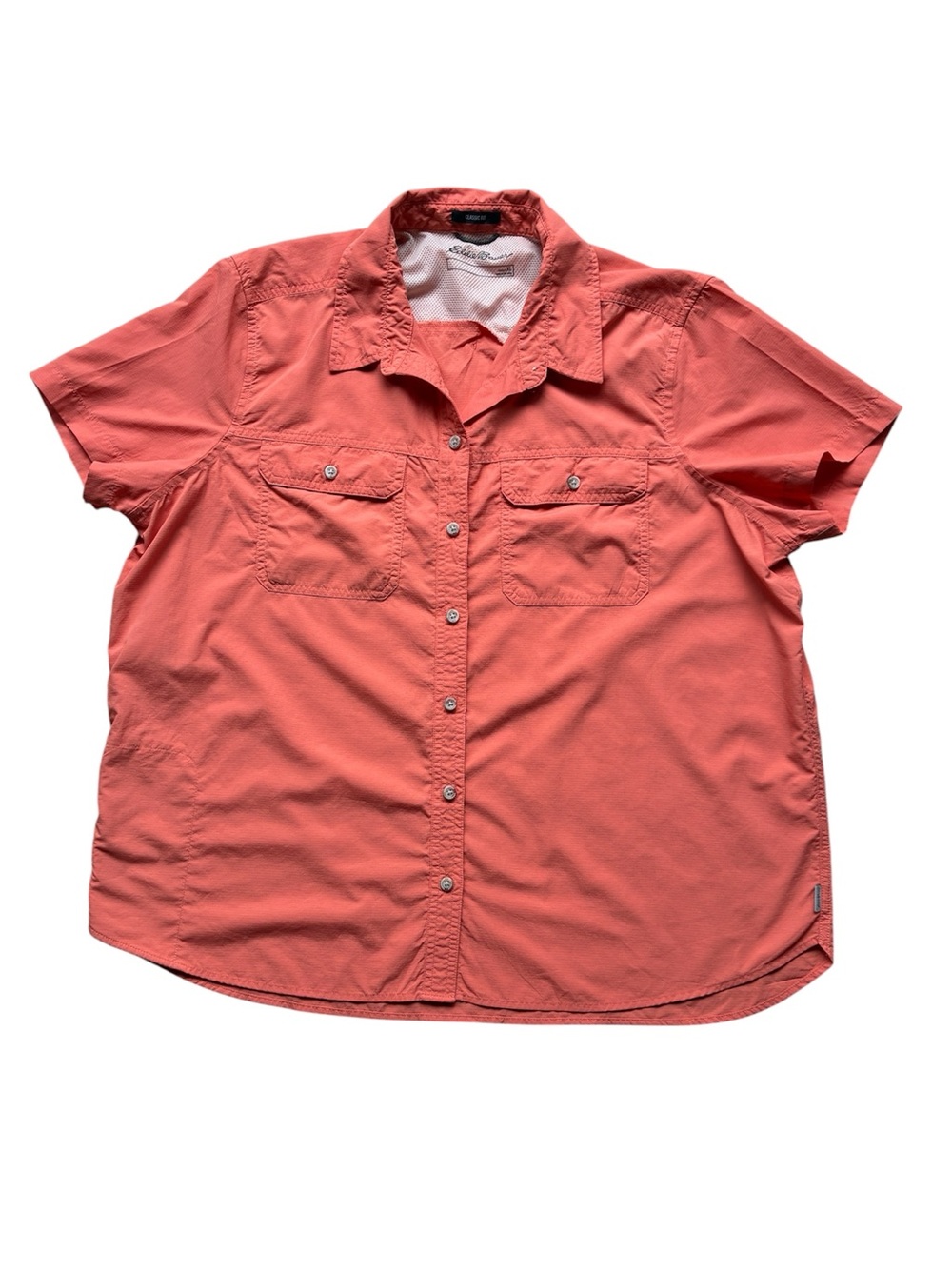 Eddie Bauer Women's Coral Classic Fit Short Sleeve Button Down Sun Shirt Size XL